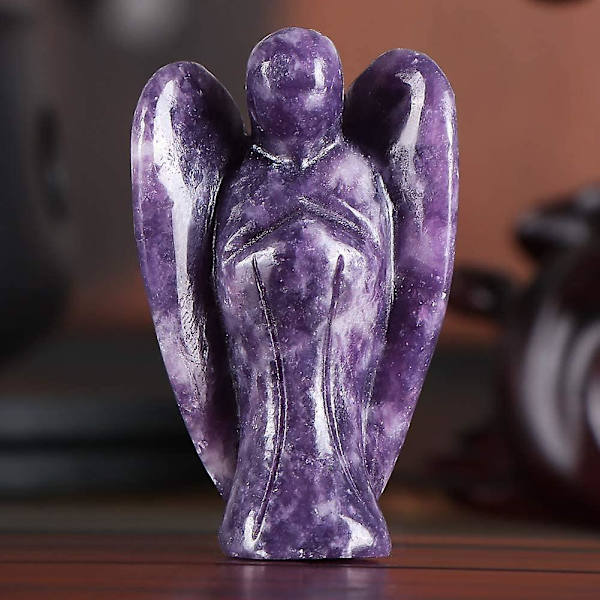 2 tommer lilla Lepidolite krystal engel figurer udskåret ædelsten chakra lomme skytsengel statue reiki helbredende sten til meditation hjem indretning pr