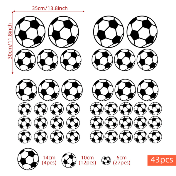 43 fotboll väggdekaler, fotboll vägg konst klistermärken för pojkar