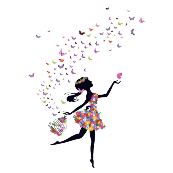 Romantisk dansande flicka Flower Fairy Butterfly Avtagbar vägg