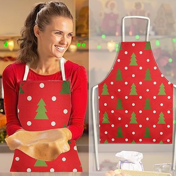 1 st Jul Köksförkläde (Röd-Gran) Rött God Jul Förkläde Nyhet Klassiska Linneförkläden Justerbar Nacke Gåva D