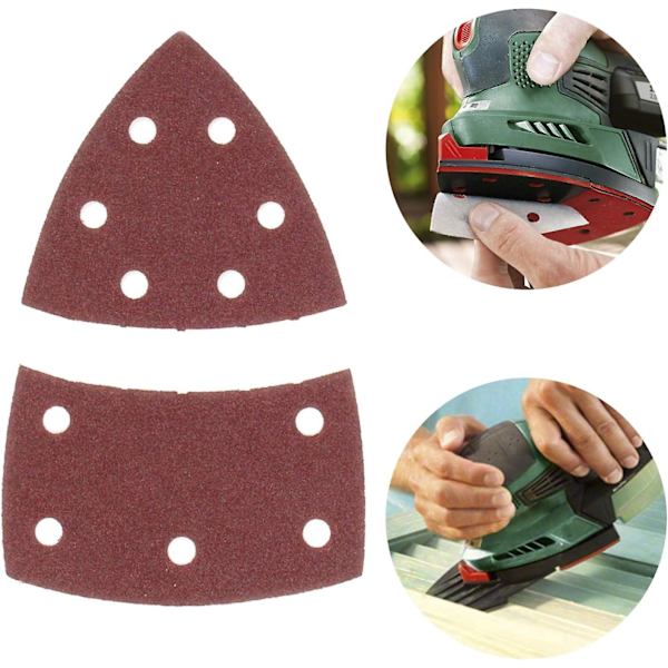 50 kappaletta 11-reikäistä hiomapaperia hiomakoneelle 152 x 105 mm, hiomapaperin karkeus 40 60 80 120 180, hiomatuki hiontaan / kiillotukseen sopii Bosch PSM100A, PSM 2