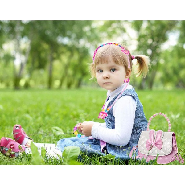 Pärlpåse för små flickor (rosa), söt axelväska,