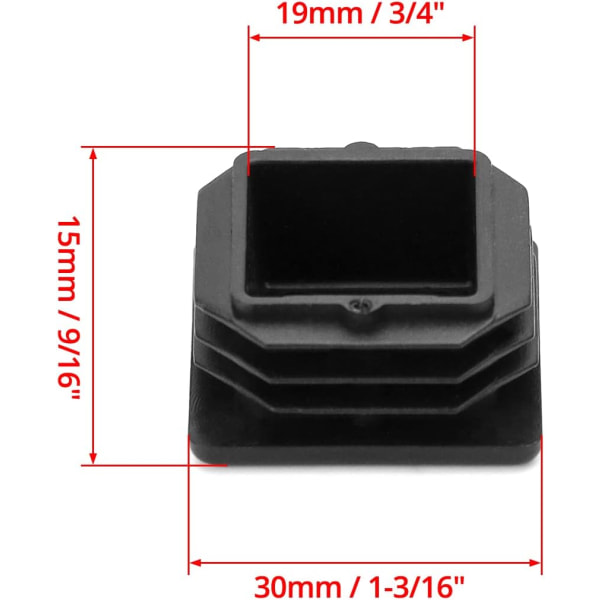 10 stk. 30 x 30 mm Kvadratiske Rør Flap Propper, Kvadratisk Sort Plastik