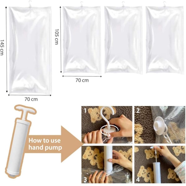 Set of 5 Clear Vacuum Compression Bags with Hand Pump Hanging