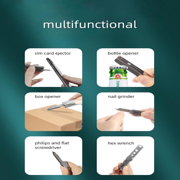 8 i 1 Sim-kort Pick Tool - Multifunktionel nøglering med neglesliber, flad/philips skruetrækker, pakkeboksåbner