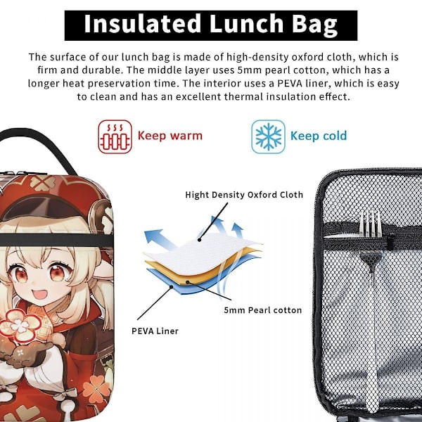 Genshin Impact Klee Isoleret Frokostposer Til Camping Rejse Anime Spil Vandtæt Køler Termisk Bento Box Kvinder Børn 10