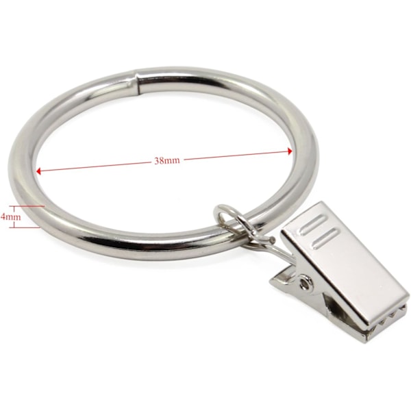 20 Stk. Gardinringe med clips, 38 mm indvendig diameter (sølv) Gardinophængsringe i rustfrit stål med clips til