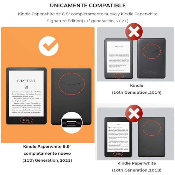 Kindle Paperwhite 11. generation Etui - 2021, 6,8 tommer Kindle Etui med automatisk søvn- og vågnefunktion, Etui med foldbar