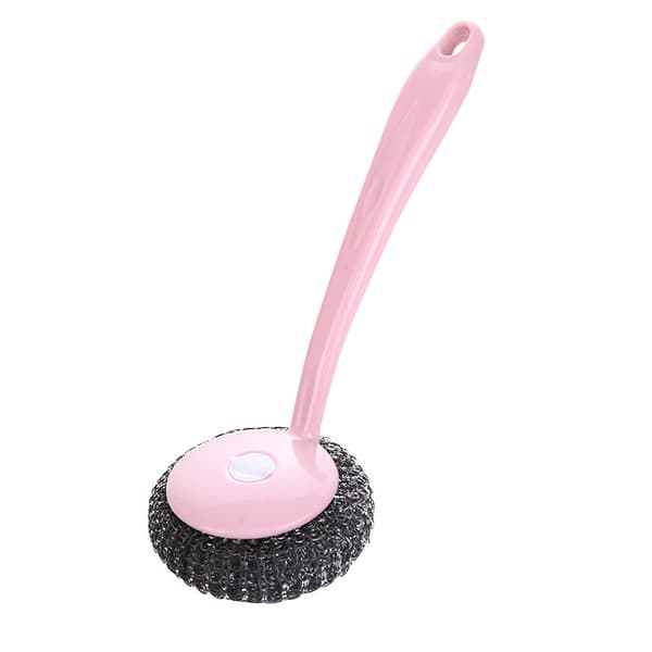 1 rustfri stålsvamp med håndtag (pink)