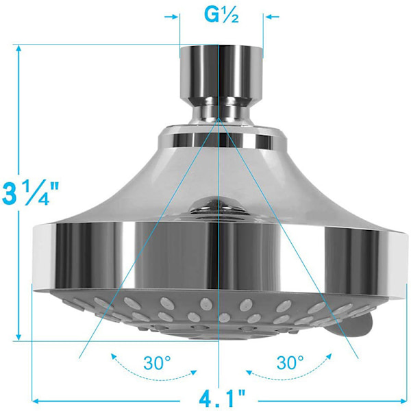 15 cm hög komprimerad rund duschhuvud, tillverkad av ABS-material, ger en bekväm duschupplevelse även vid lågt tryck