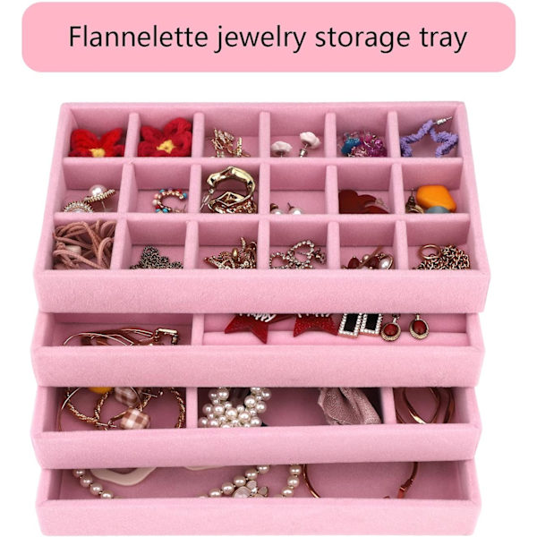 Smyckesfack Organizer Set med 4 Sammanställbara Smyckesfack i Sammet