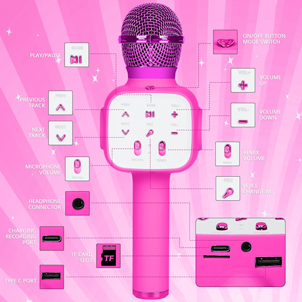 1 rosa mikrofon karaoke-maskin för barn