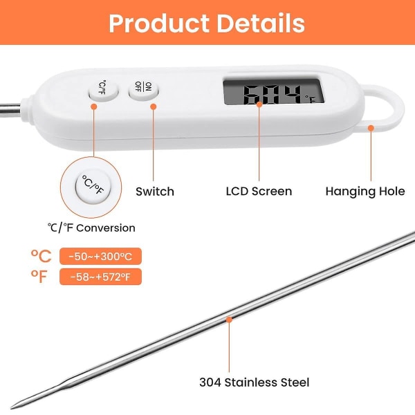 Kökstermometer, matlagningstermometer för LCD och omedelbar avläsning, lämplig för grillning/matlagning/stekning (batteri ingår)