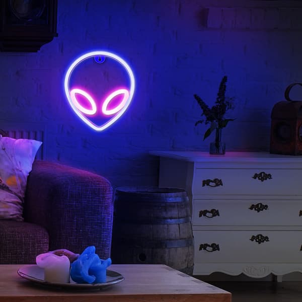 Alien neon, lyserød og blå alien dekorationer
