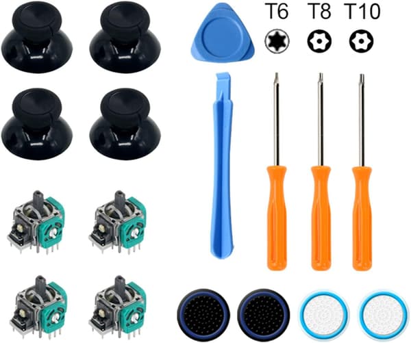 Xbox One udskiftningsjoystick til joystick - 17 dele kompatibel med Xbox One controller, 4 stk. gummibånd til