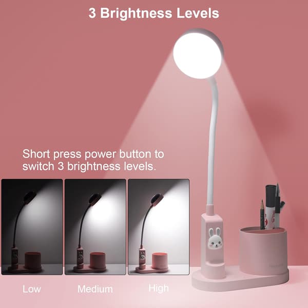 Børne skrivebordslampe, Studie bordslampe (Pink) med penneholder, Auto