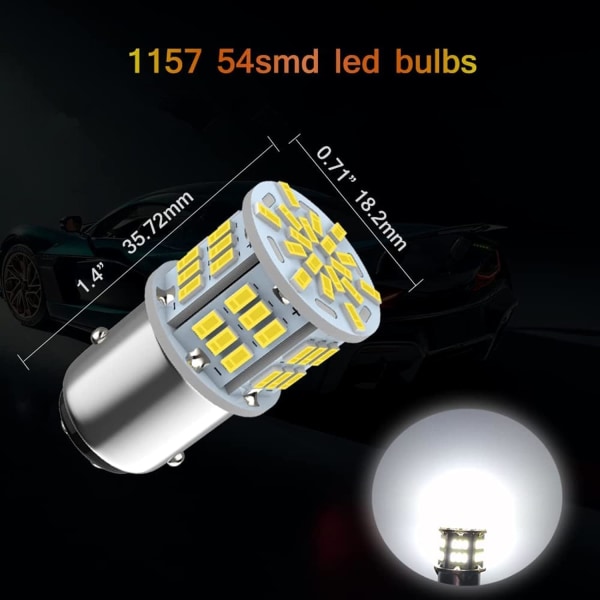 2 Pak P21/5W 1157 Bay15d 12V 24V, 54 SMD Super Lys Hvid