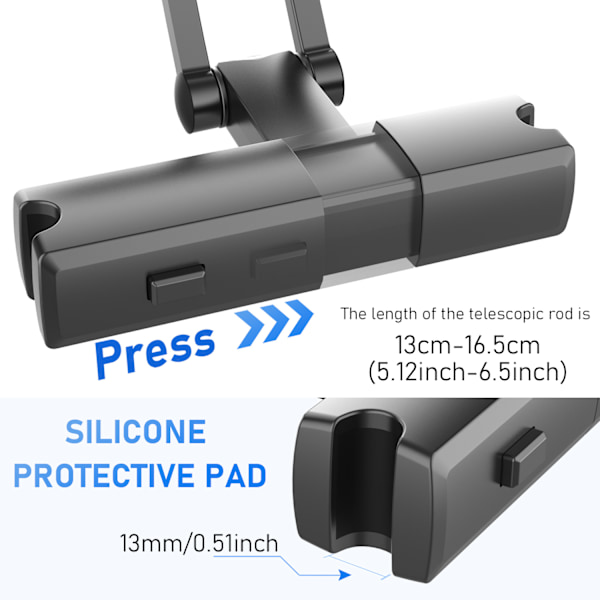 Justerbar Bil Tablettholder, Universell Justerbar Tabletfeste for iPad Serien / Samsung Galaxy Tab / 4.41-7.87 i
