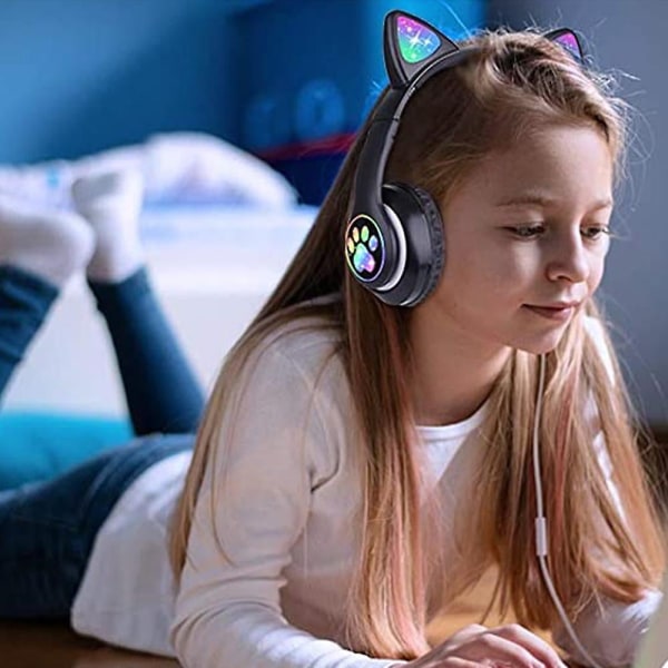 Trådlösa hörlurar med kattöron, ljusa LED Bluetooth-hörlurar