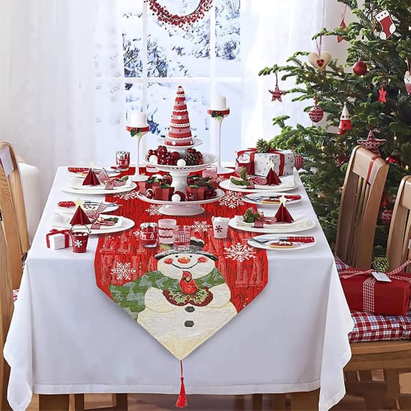 Julebordløper for julepynt, 72 tommer lang bordløper, bursdags-bordløper, snømann, for j