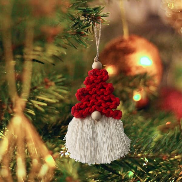 6 Stykker Makrame Jule Nisse Ornamenter, Boho Julepynt Vævet Nisse Julepynt Sæt til Jul