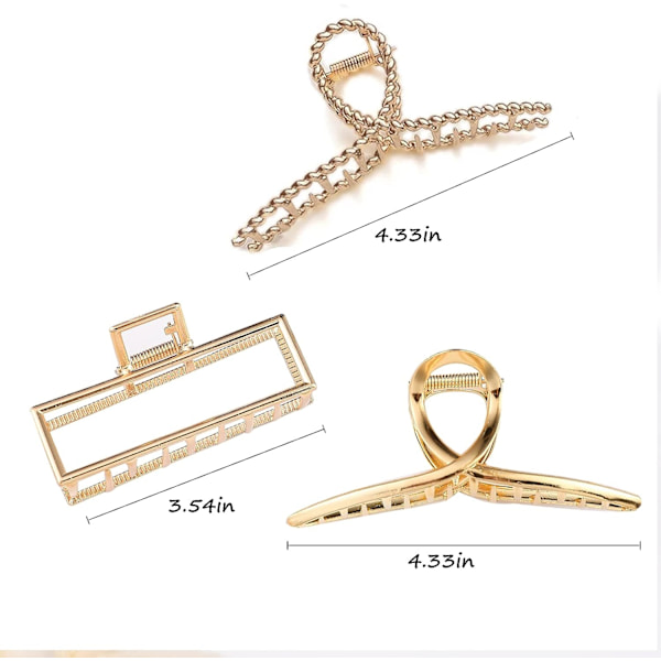 Sett med 3 store elegante gull hårklipp som ikke glir for kvinner og jenter