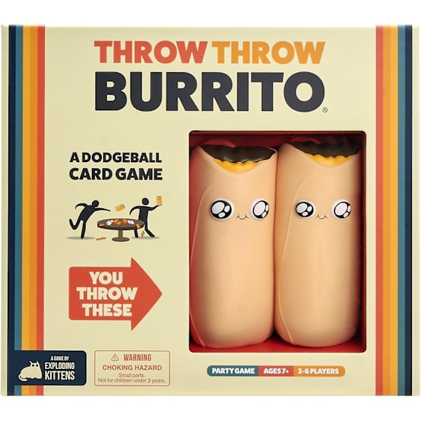 Exploding Kittens Throw Throw Burrito -korttipeli aikuisille, teini-ikäisille ja lapsille, väistöpallokorttipeli, englanninkielinen