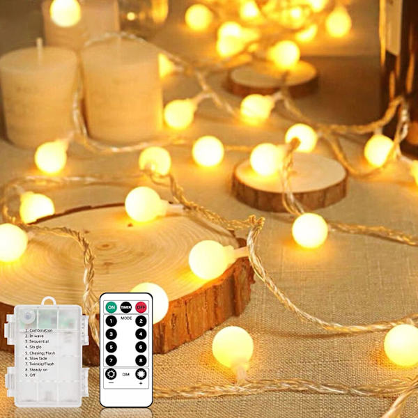 Globeljussträng 20ft 40 LED, 8 lägen Batteridriven Sträng