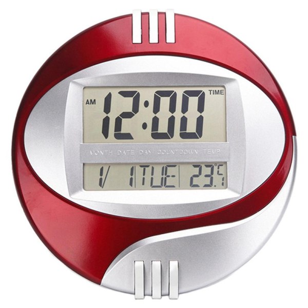 Temperature Display Digital Wall Mount Electronic Clock Lcd Calendar Red