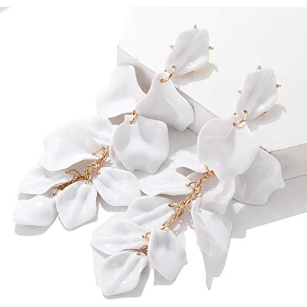 Just Follow Långa Akryl Ros Blad Örhängen Dangle Överdrivna Blomma Örhängen Drop Statement Floral Tassel Örhängen, Vit