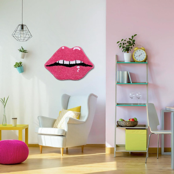 Pink Lips Badeværelse Tæppe, Sød Lips Bademåtte Skridsikker Lips Formet A