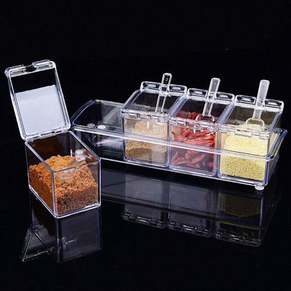 4-delad kryddburksset Transparent Salt Spice Jar, Kryddburkar