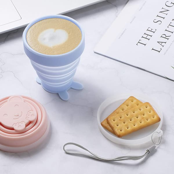 Hopfällbar Vattenkopp Mugg, Set om 4 Resemugg Campingmugg med L