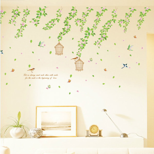 Green Leaf Wall Sticker, Nature Tropical Vine Leaves Wall Sticker