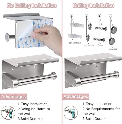 (Sølv) Toiletpapirholder, Klæbende Toiletpapirholder, SUS
