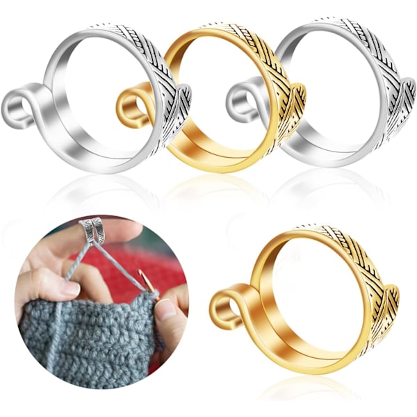 （19cm）Set med 4 Justerbara Virknålar Silver och Guld Virknålar