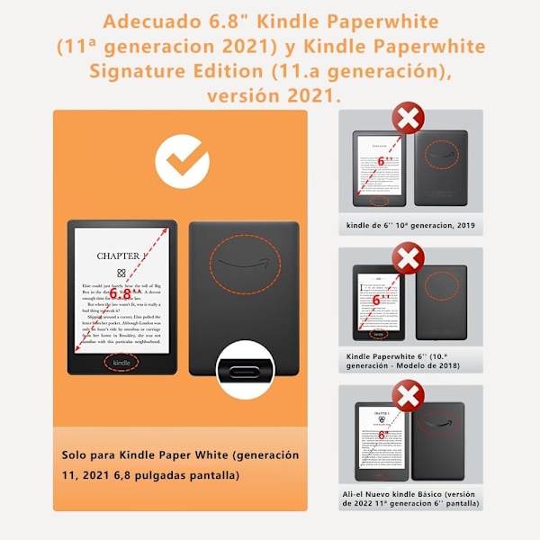 Kompatibelt deksel for Kindle Paperwhite (11. generasjon - 2021), med automatisk søvn/våkne-funksjon, for Kindle Paperwhite