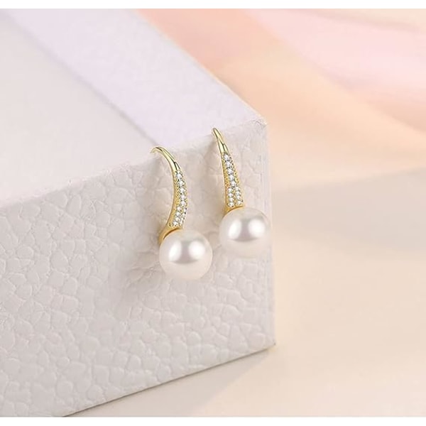 1 par (Guld) Drop-örhängen med vita pärlor för kvinnor Guldpläterade
