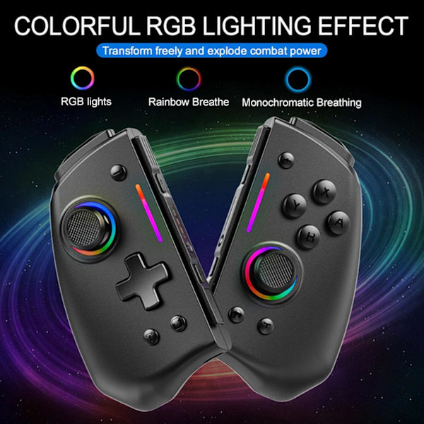 Switch-ohjain, Langaton Pelikonsoli Joypad-ohjain Switchille RGB-valolla, 6-akselinen Gyroskooppi Kaksoisvärinä Turbo