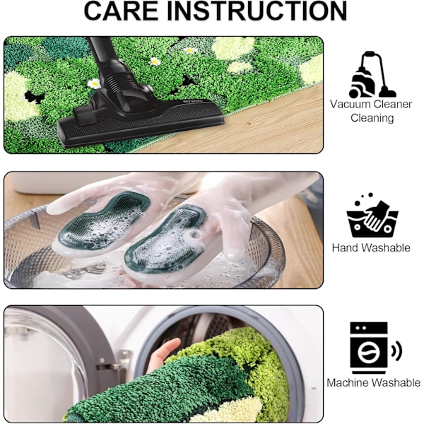 Moss badrumsmatta, 3D rolig toalettmatta halkfri, grön lurvig duschmatta, extra mjuk och tjock, maskintvättbar, absorberande matta för badrum löpare vardagsrumsgolvdekor