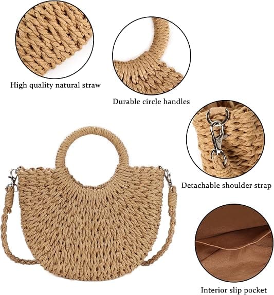 Dam Strandväska i Halm Vävda Crossbody Axelväskor