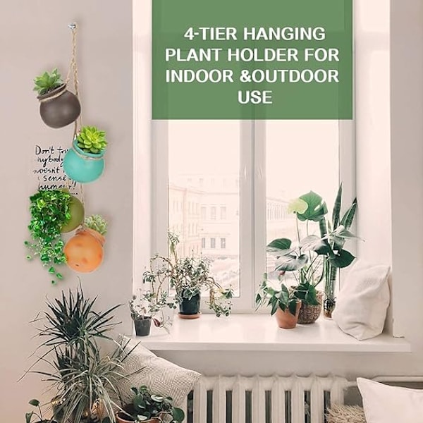 4 stk hengende plantepotter, hengende flerfargede keramiske potter,