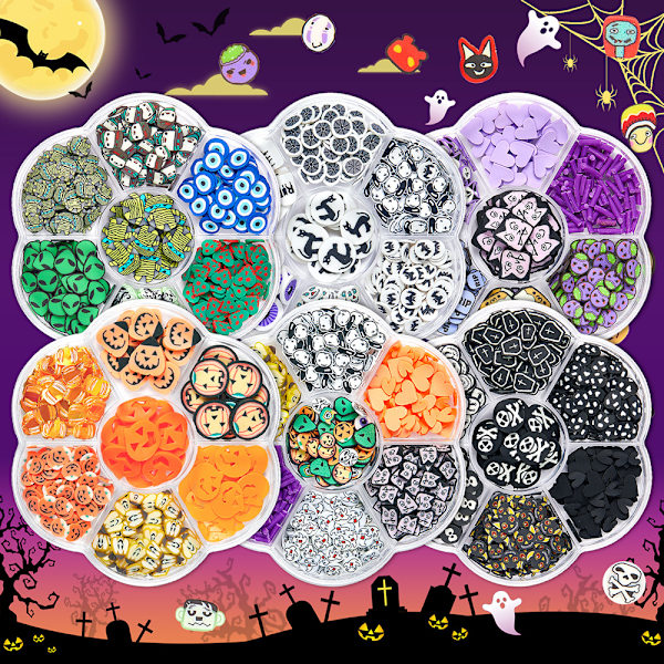 6-pack Glitter Halloween Nagelkonst Glitter, 3D Holografisk Spöke