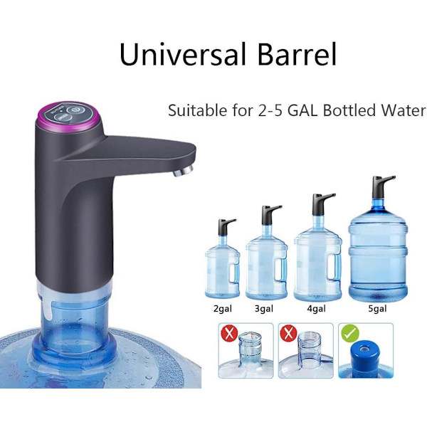 Vattenbehållare, Bärbar Vattenflaskepumps för Universal 3, 4 och 5 Gallons med USB Elektrisk Laddning och Automatisk Avstängning