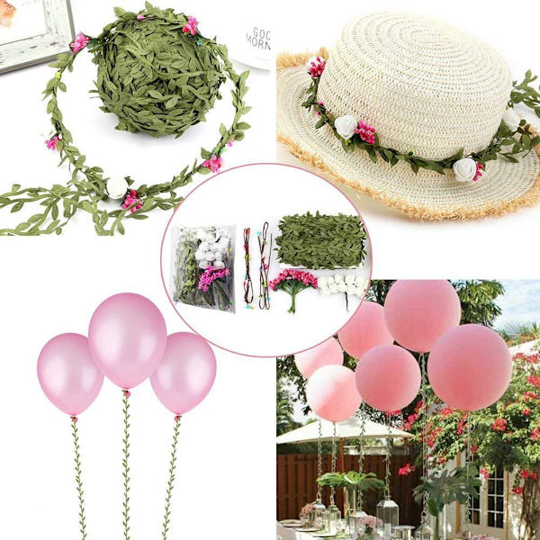 100 metriä Silk Leaf Garland Koristeelliset rekvisiitat Vihreä Lehti Rattan