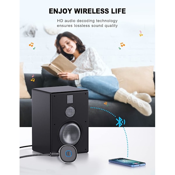 Sort Bluetooth-lydkonverter, Bil Bluetooth AUX Adapter, Mini
