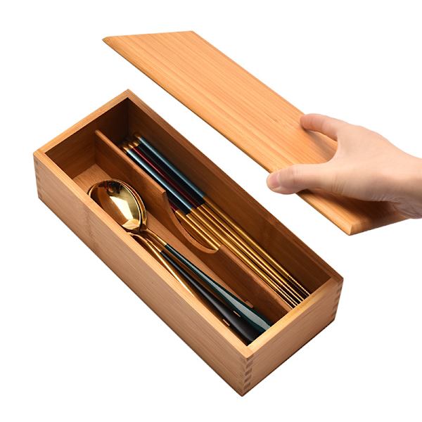 1 träkorg för bestick med lock, besticksställ, japansk sked