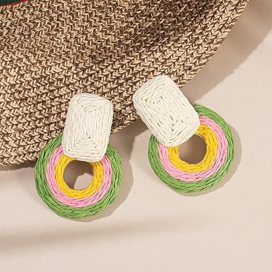 Statement Raffia Øredobber Søte Boho Øredobber Rattan Dangle Øredobber