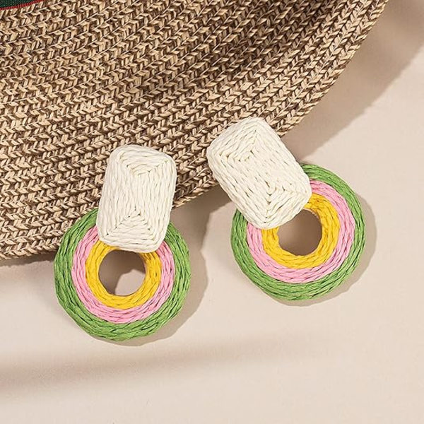 Statement Raffia Øreringe Søde Boho Øreringe Rattan Dangle Øreringe