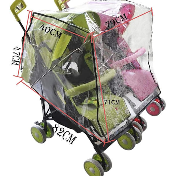 Universal Twin Stroller Side by Side Regnomslag Klar PVC Vanntett